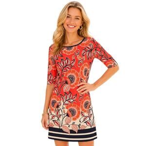 Eliza J Floral Shift Sheath Dress Orange Fall Foliage Size 6 Preppy Old Money